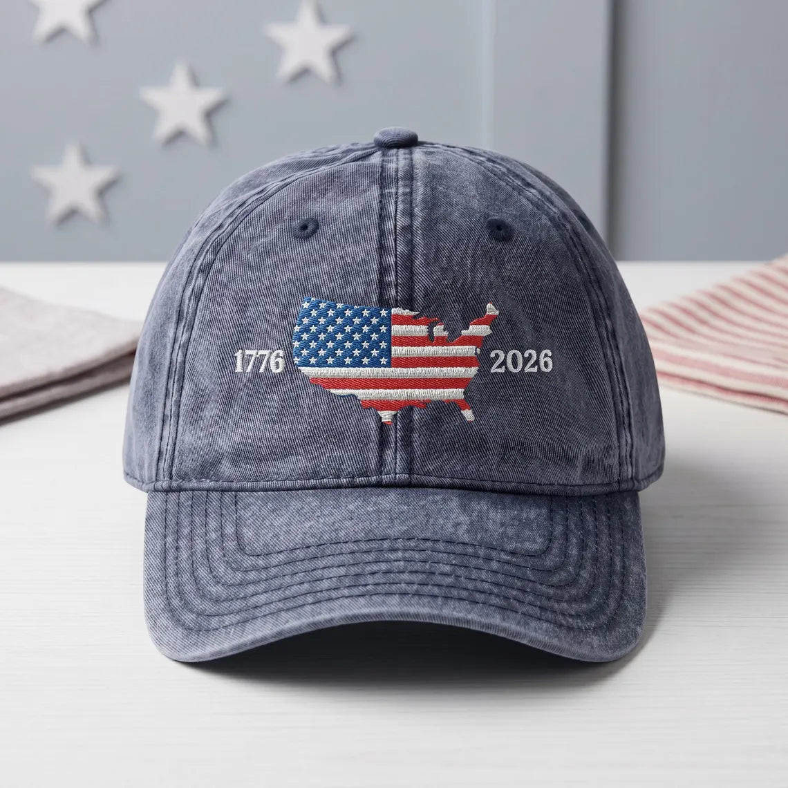Embroidered America 250th Anniversary Hat, Patriotic USA Flag Cap