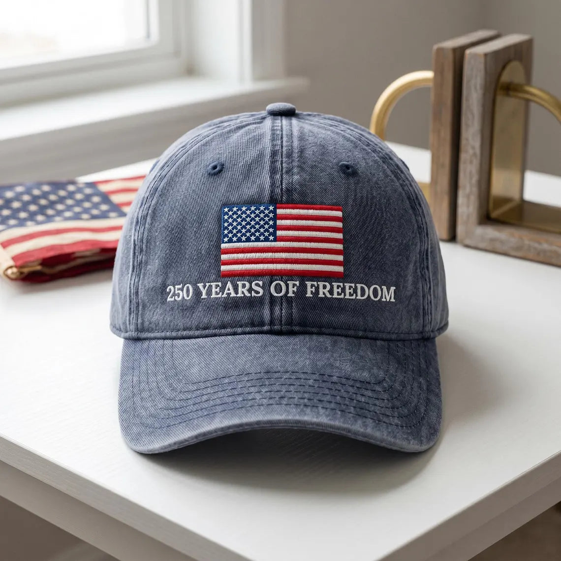 Embroidered America 250th Anniversary Hat, Patriotic USA Flag Cap