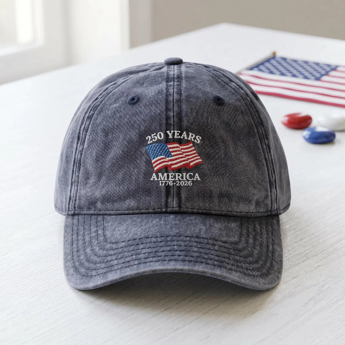 Embroidered America 250th Anniversary Hat, Patriotic USA Flag Cap