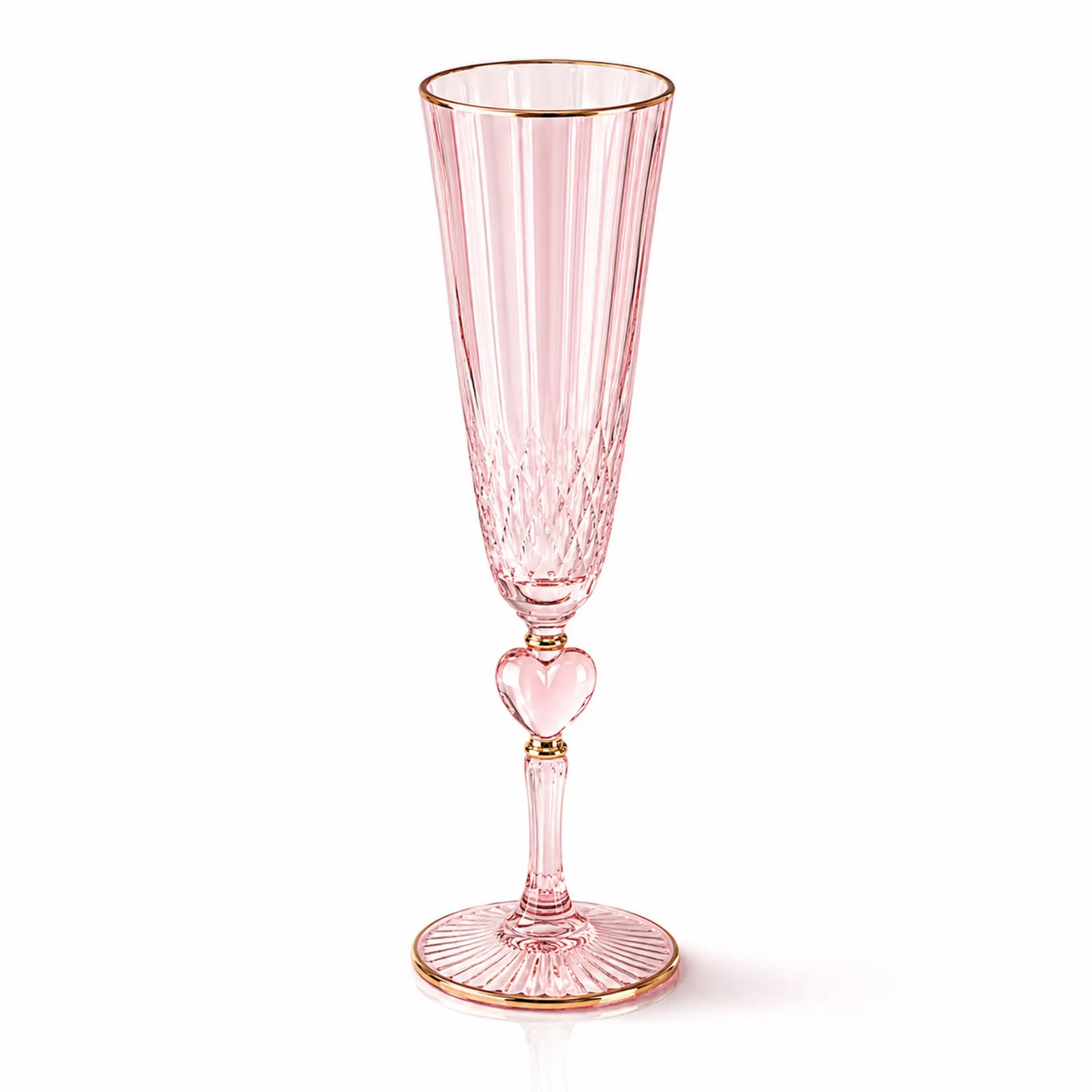 Copa de Champán Rosa con Detalle de Corazón y Borde Dorado