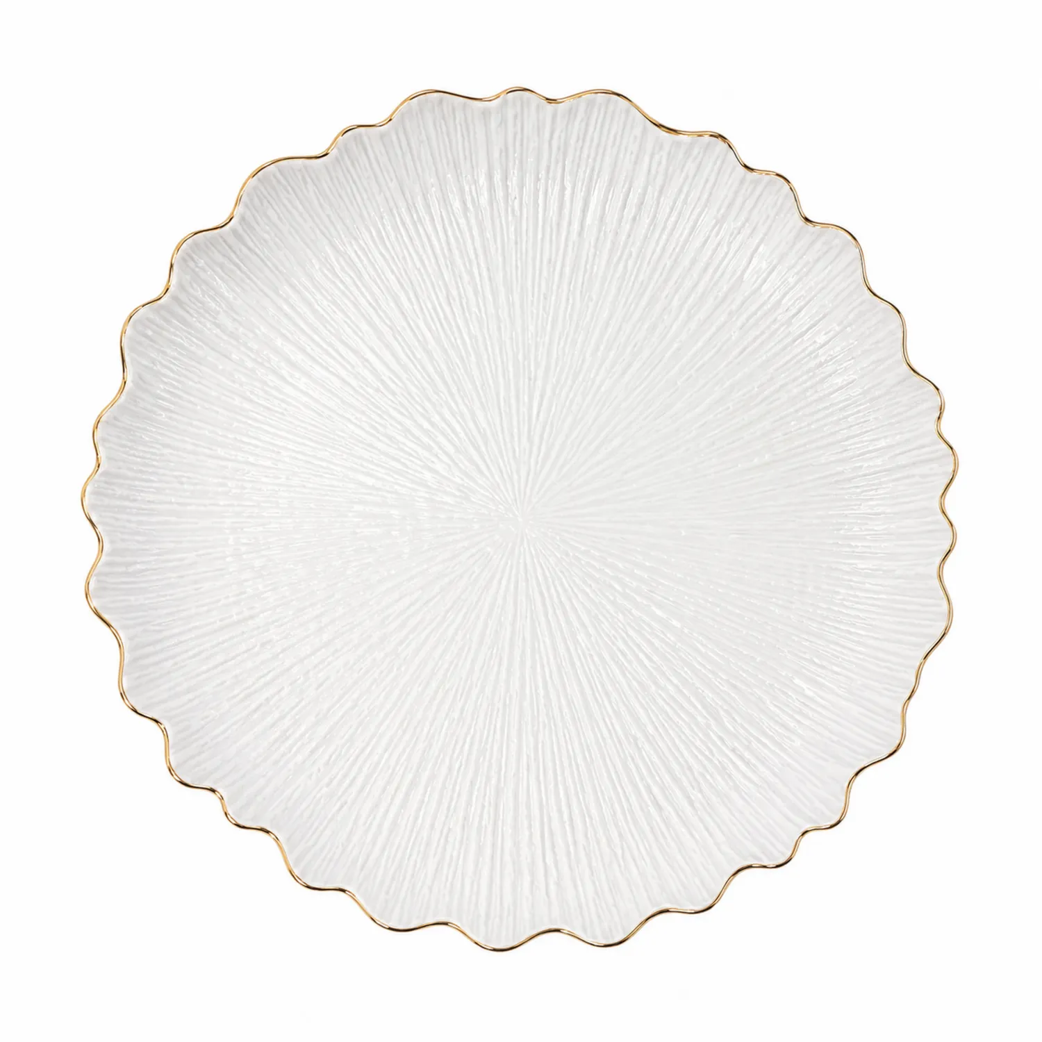 Plato Decorativo Redondo Blanco con Borde Dorado, Diámetro 30 cm