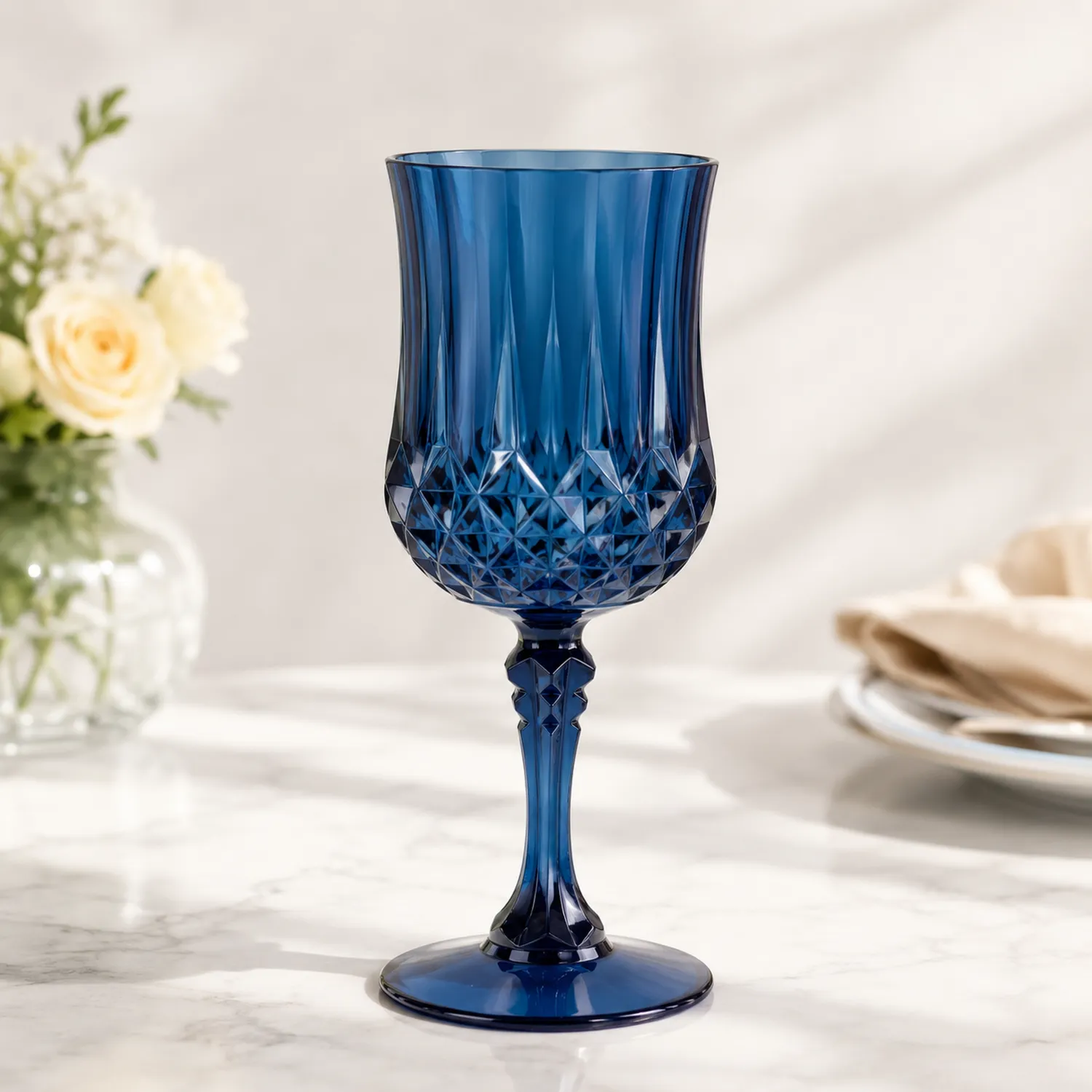Copa de Vino Azul Tallada 200ml