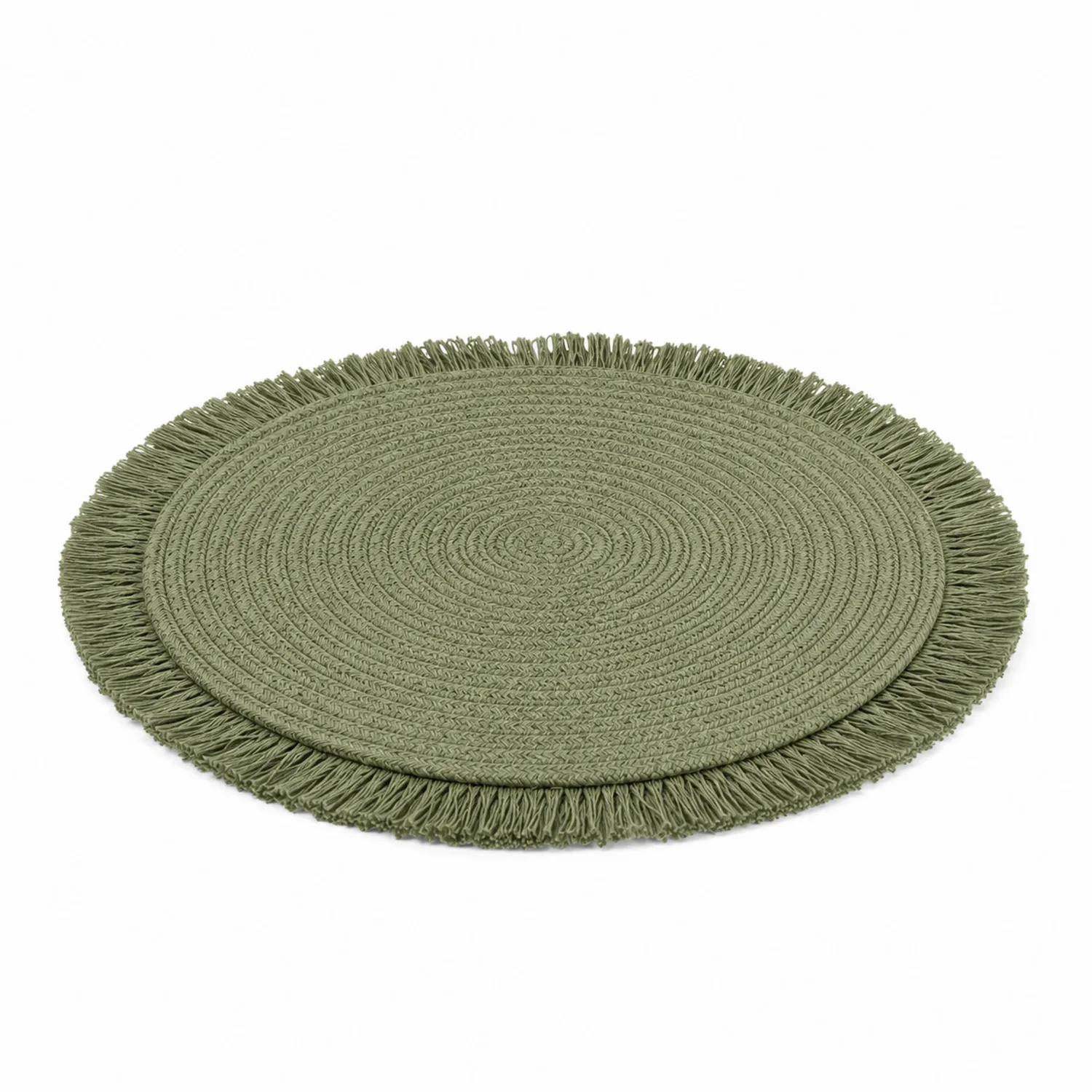 Individual redondo verde con flecos, 38 cm