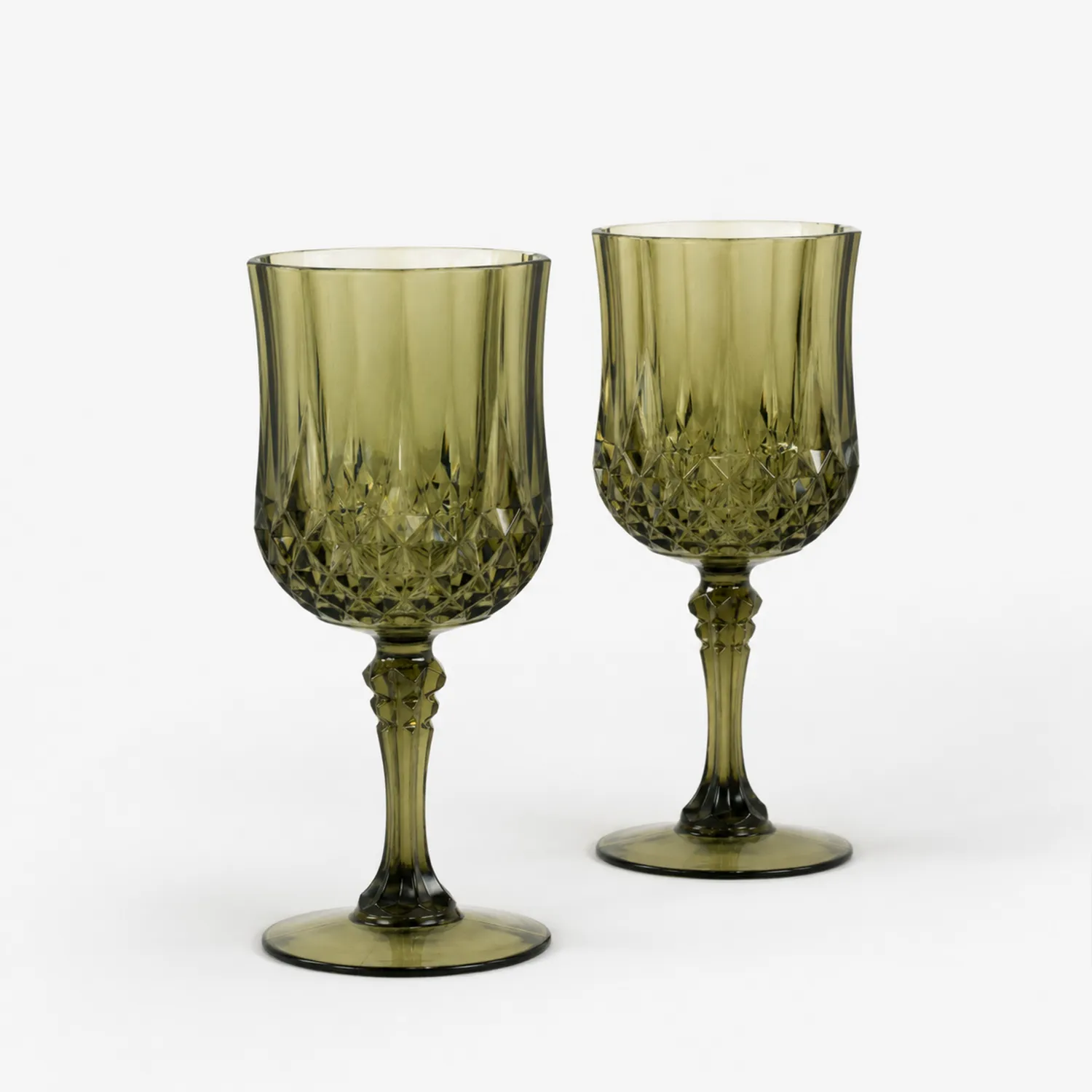 Copas de Vino de Cristal Verde con Diseño Tallado