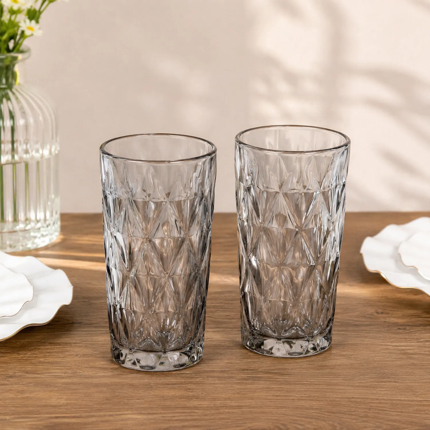 Set de 2 Vasos de Vidrio con Diseño Geométrico Transparente 300ml