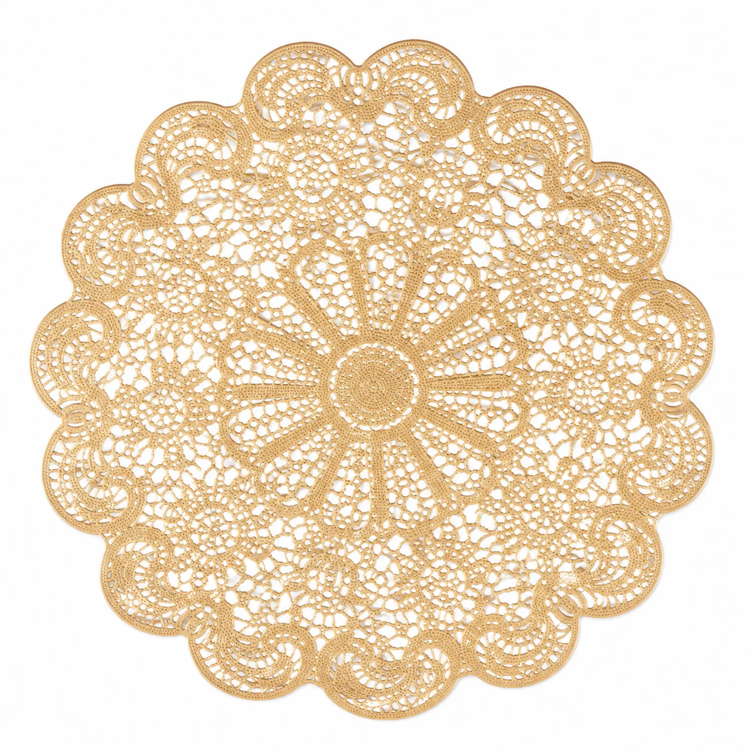 Mantel Individual Decorativo Redondo de Encaje Dorado