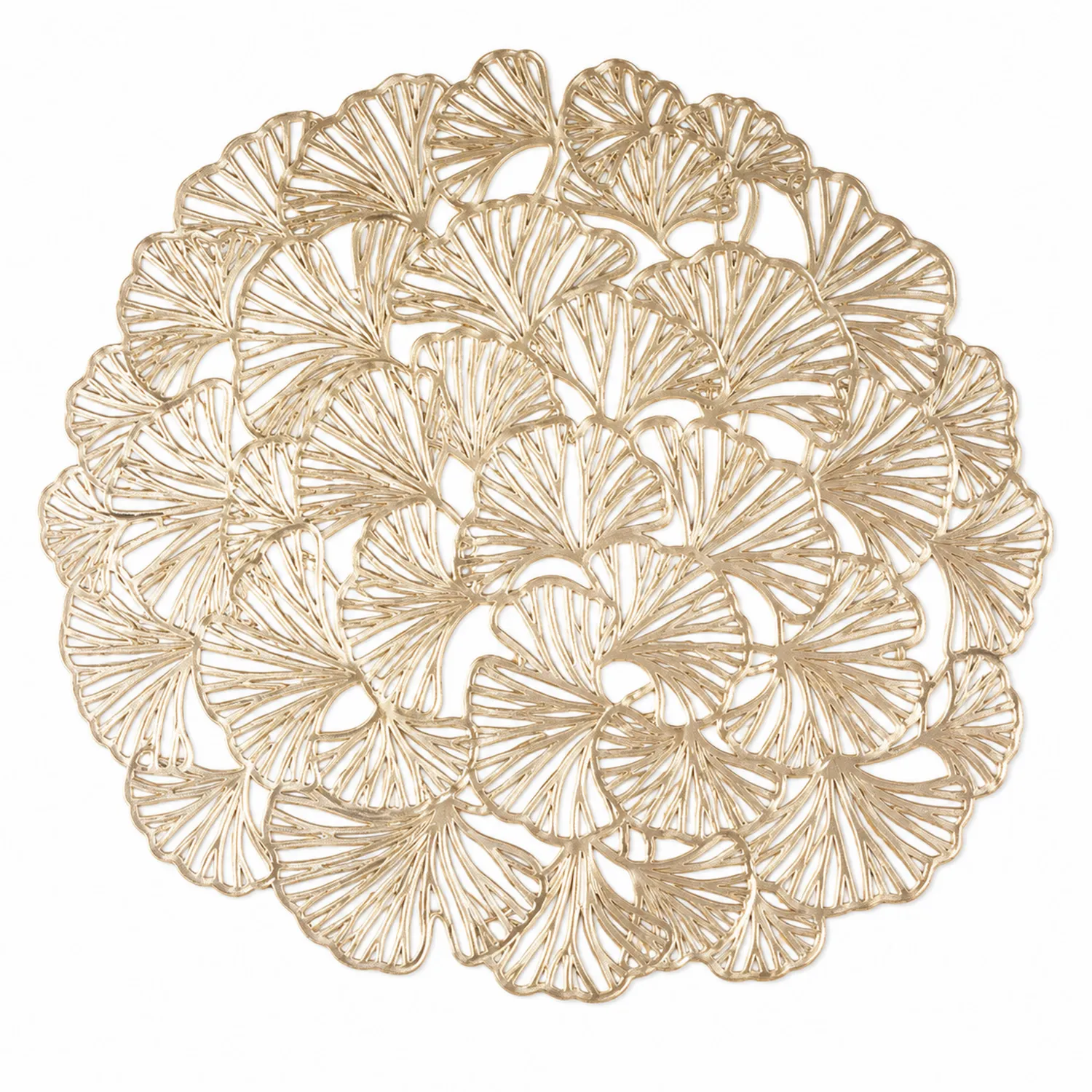 Individual Decorativo Redondo de Hojas Ginkgo en Dorado