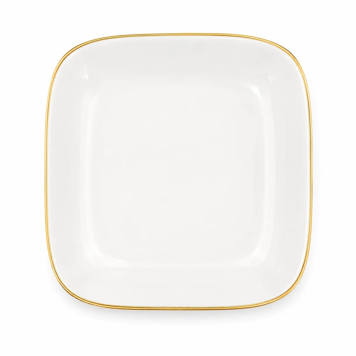 Plato cuadrado blanco de 25 cm con borde dorado