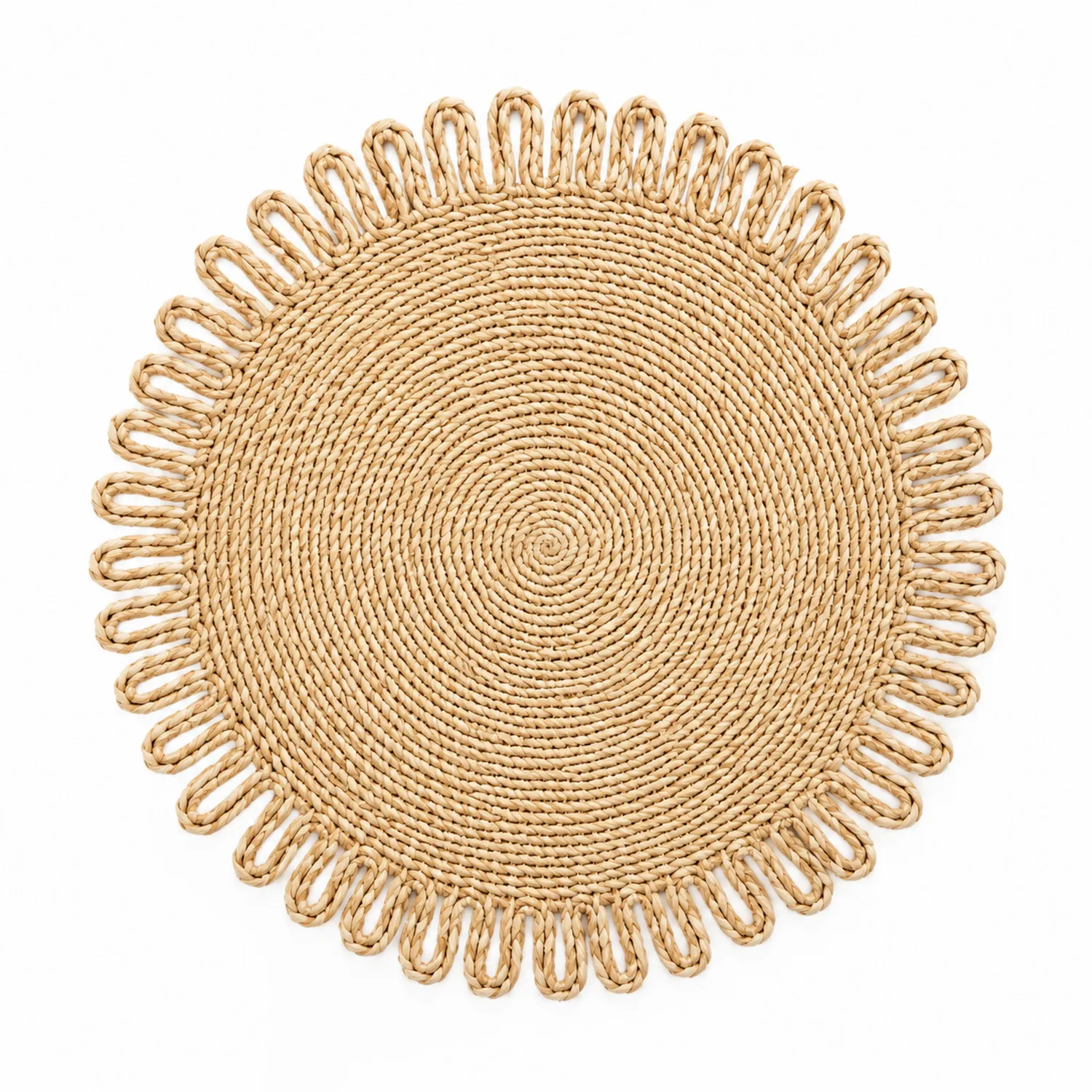 Individual Redondo Beige Decorativo de 38 cm con Bordes Trenzados