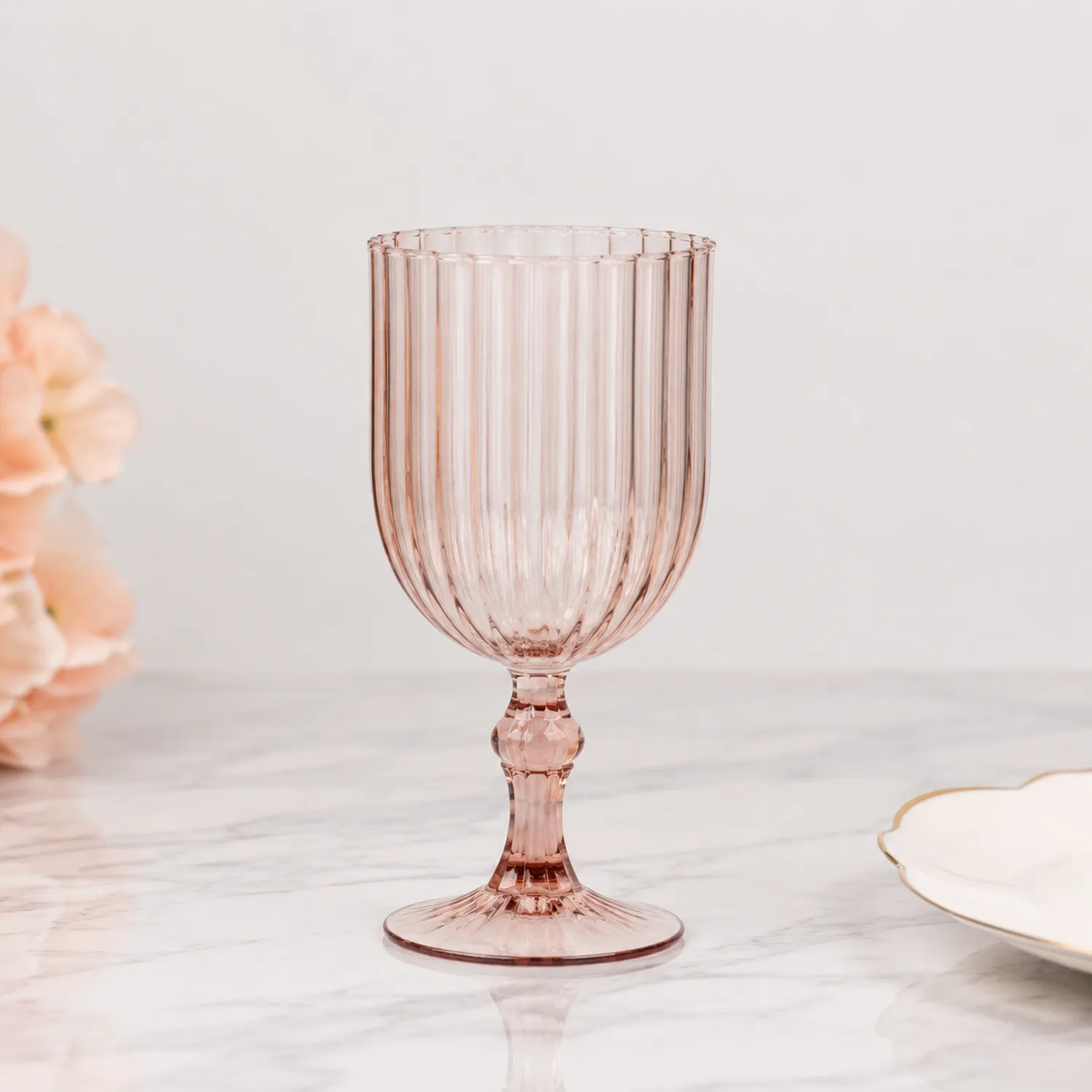 Copa de Vino con Diseño en Relieve Rosa, 250ml