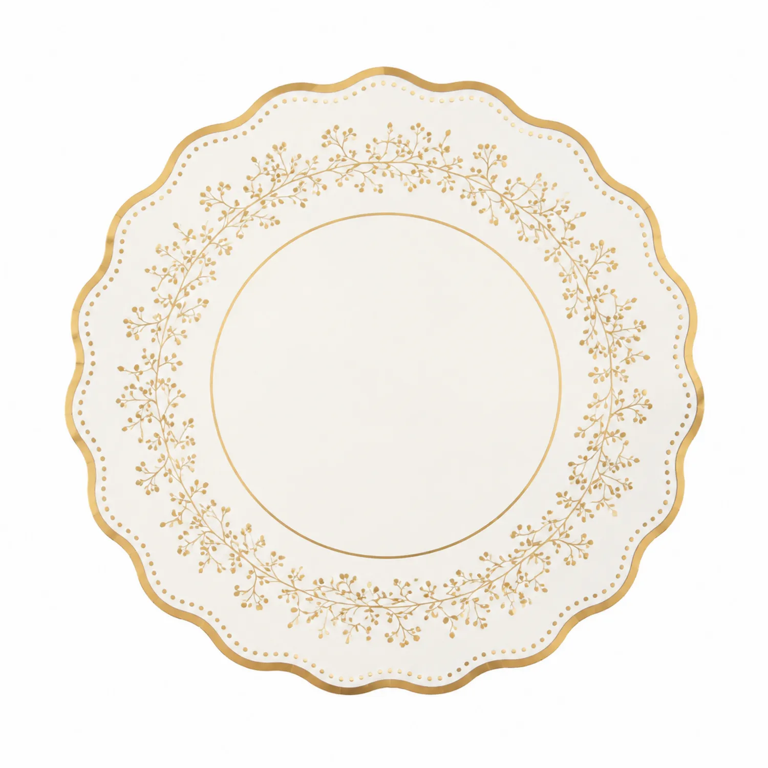 Plato Decorativo Redondo con Detalles Dorados, 30 cm