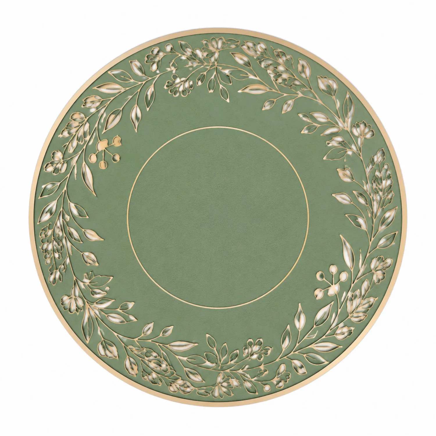 Plato Decorativo Verde con Detalles Dorados