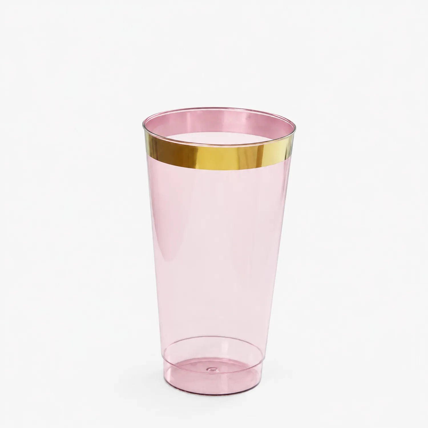 Vaso transparente rosa con borde dorado, 450ml