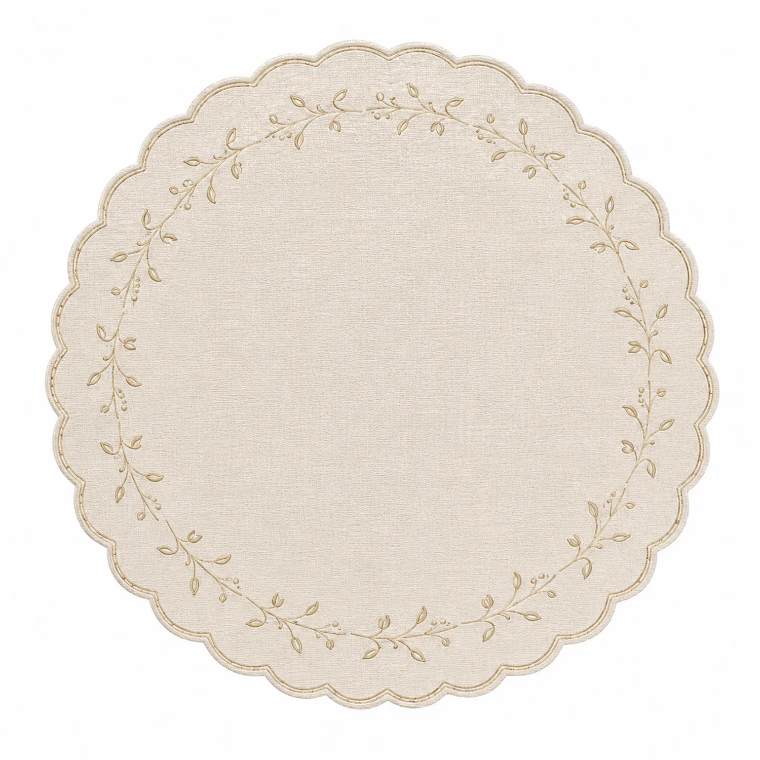 Mantel individual redondo bordado beige 35 cm