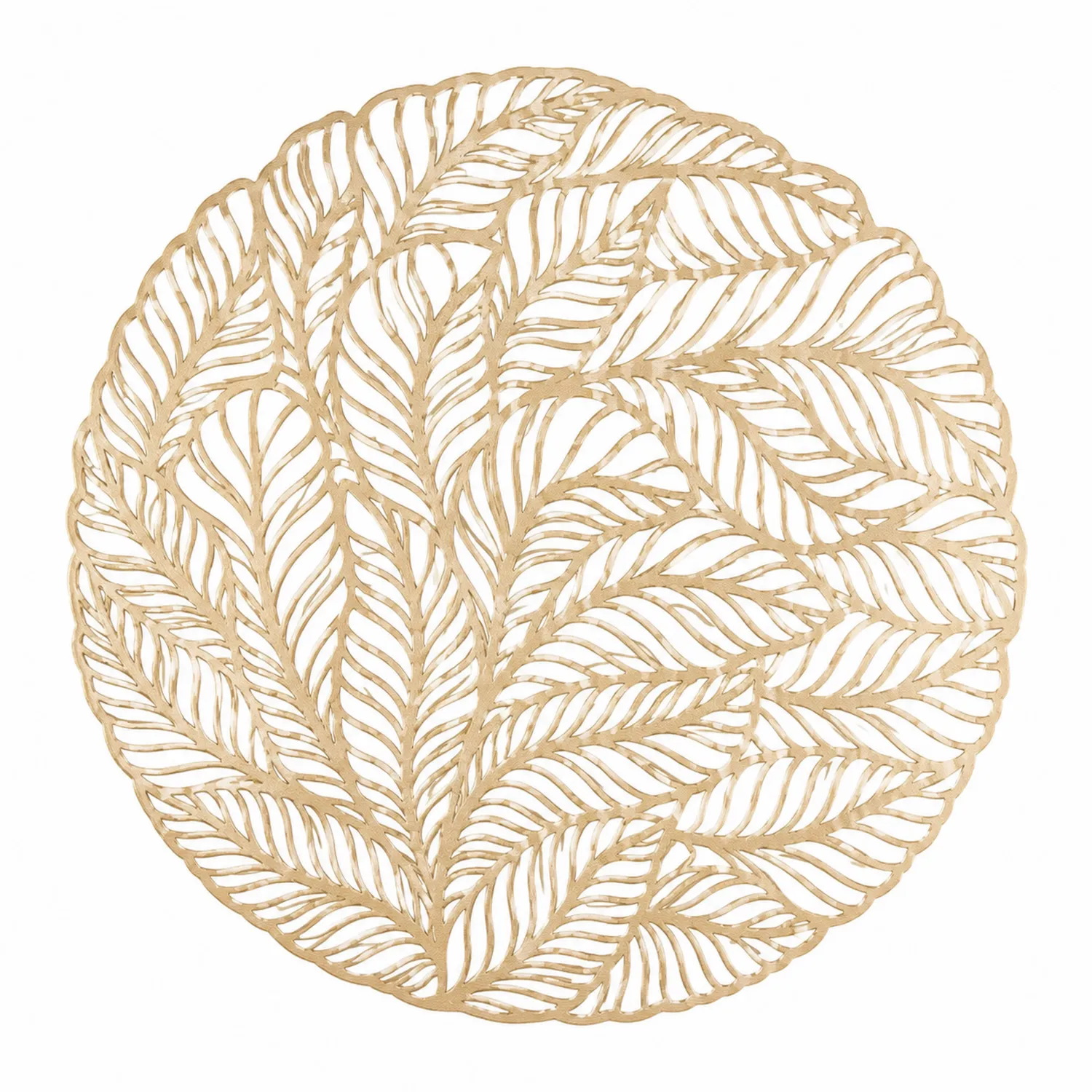 Individual Redondo Decorativo Beige con Diseño de Hojarasca