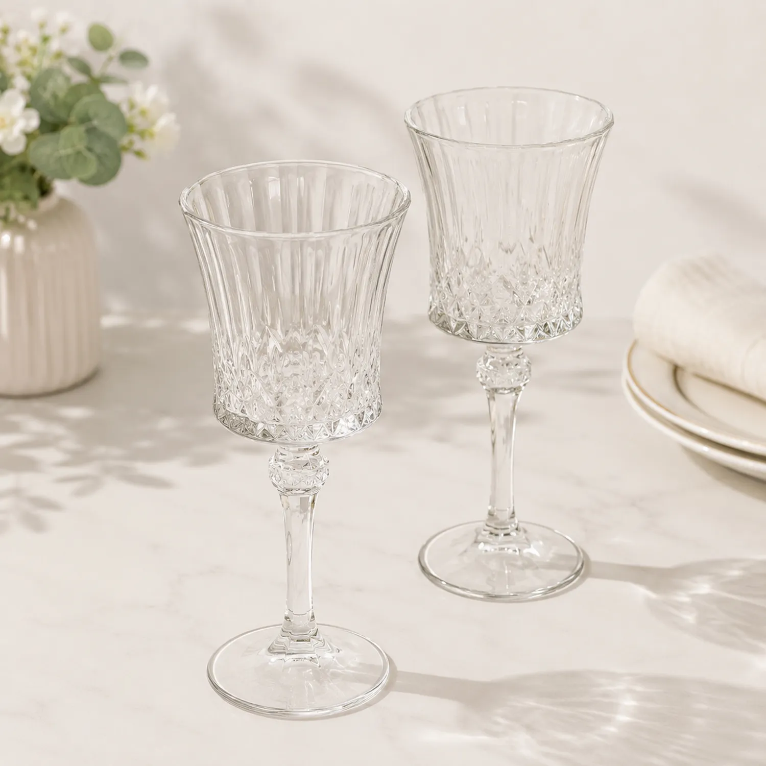 Copas de Vino de Cristal Tallado Juego de 2, 250ml, Transparente