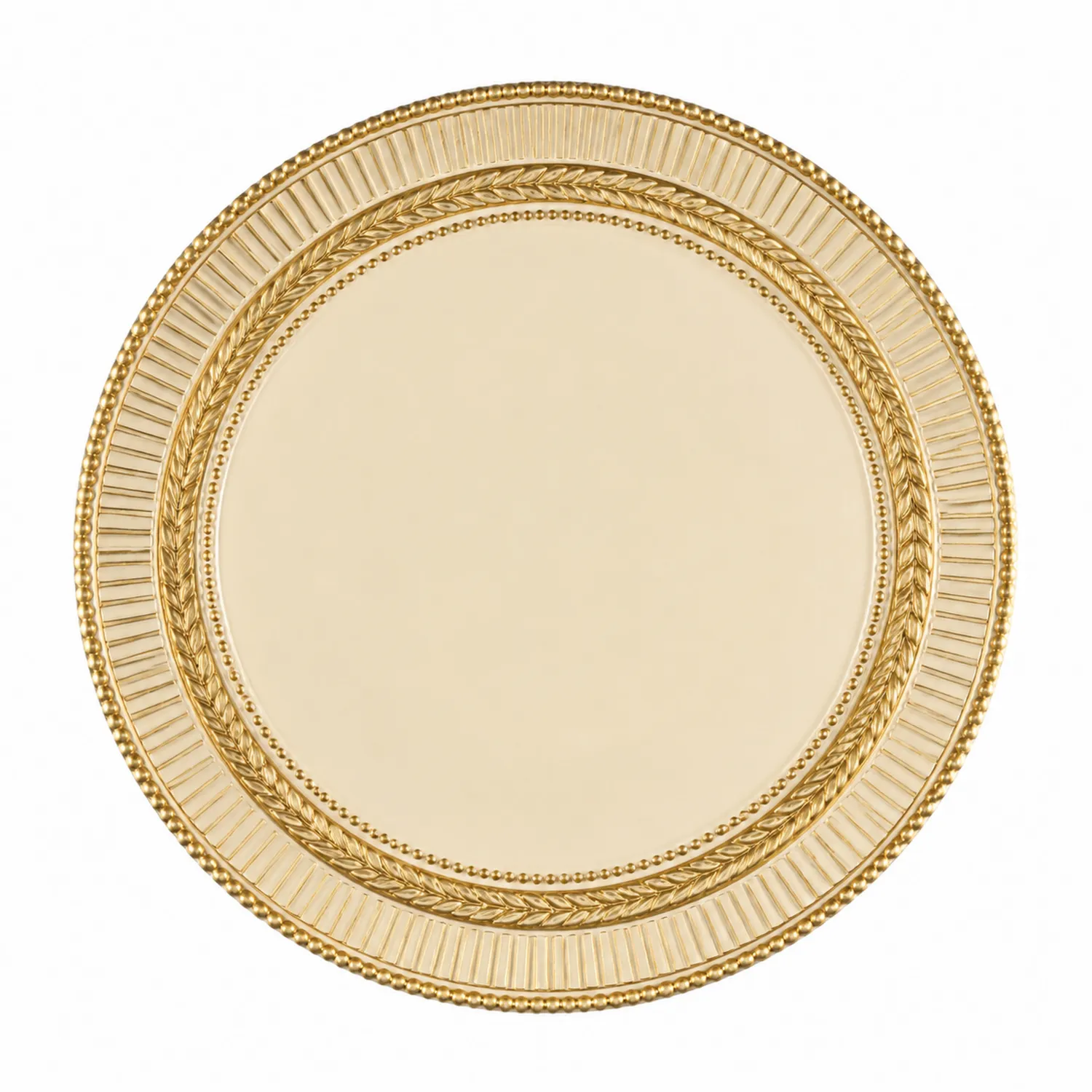 Plato de Carga Redondo con Detalles en Relieve en Dorado