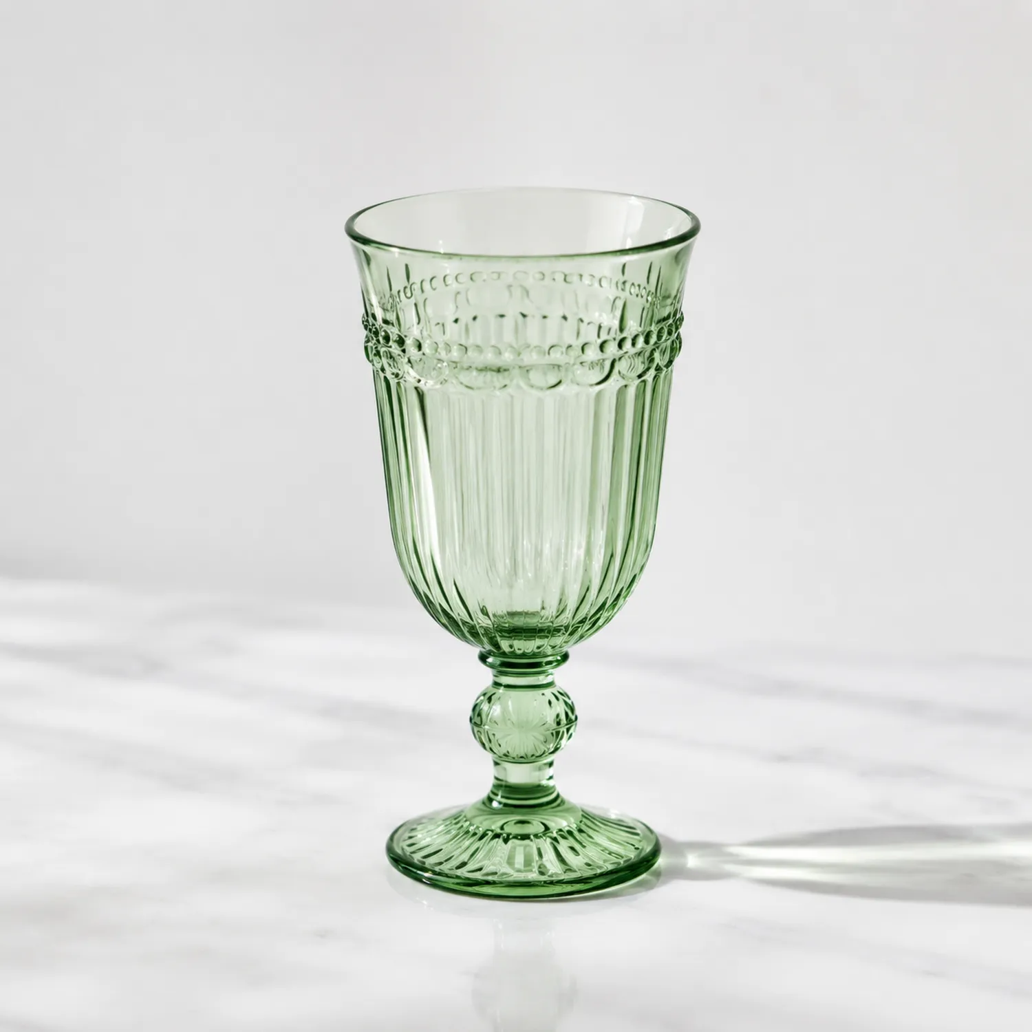 Copa de Vidrio Verde con Detalles, 300 ml