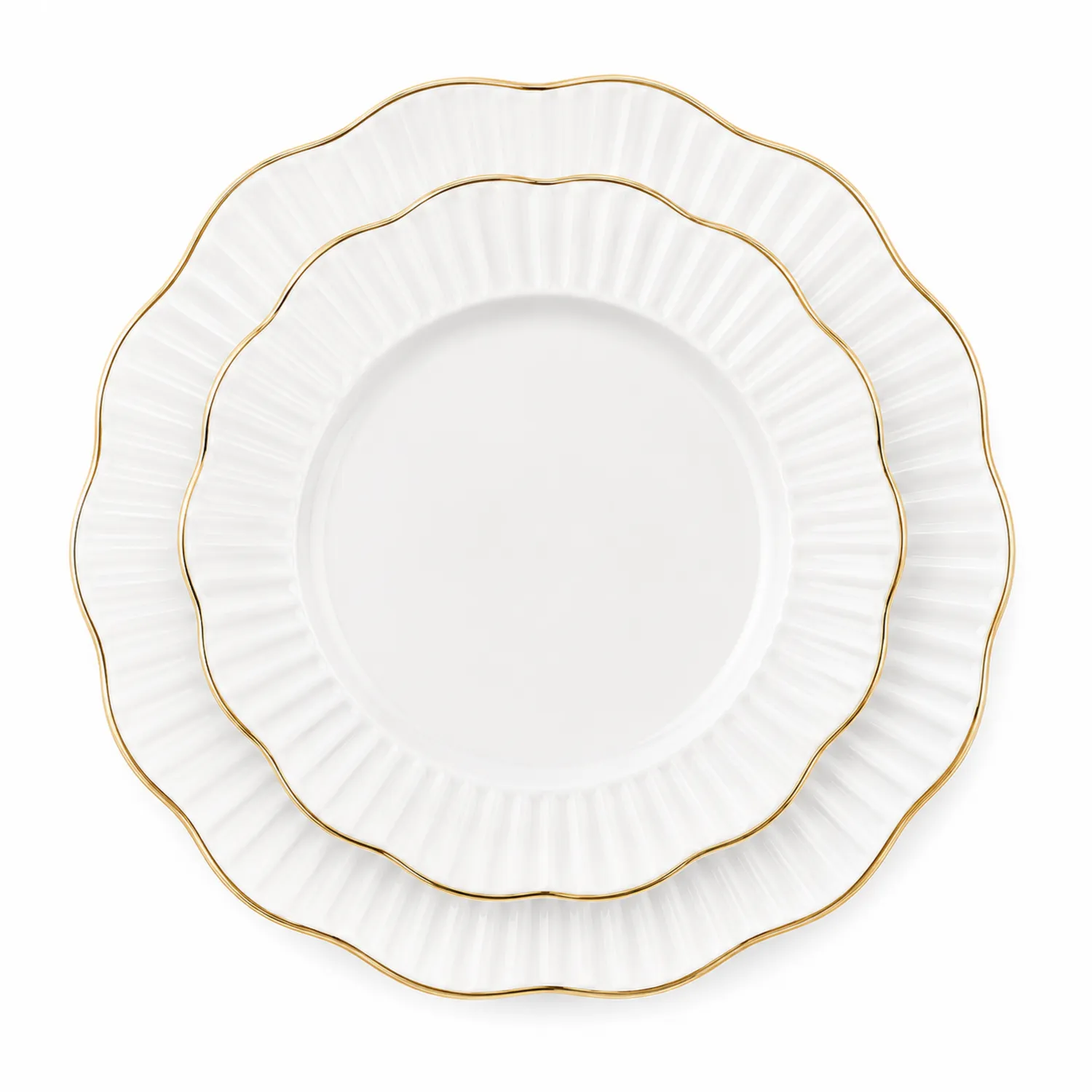 Conjunto de Platos Redondos Blancos con Borde Dorado