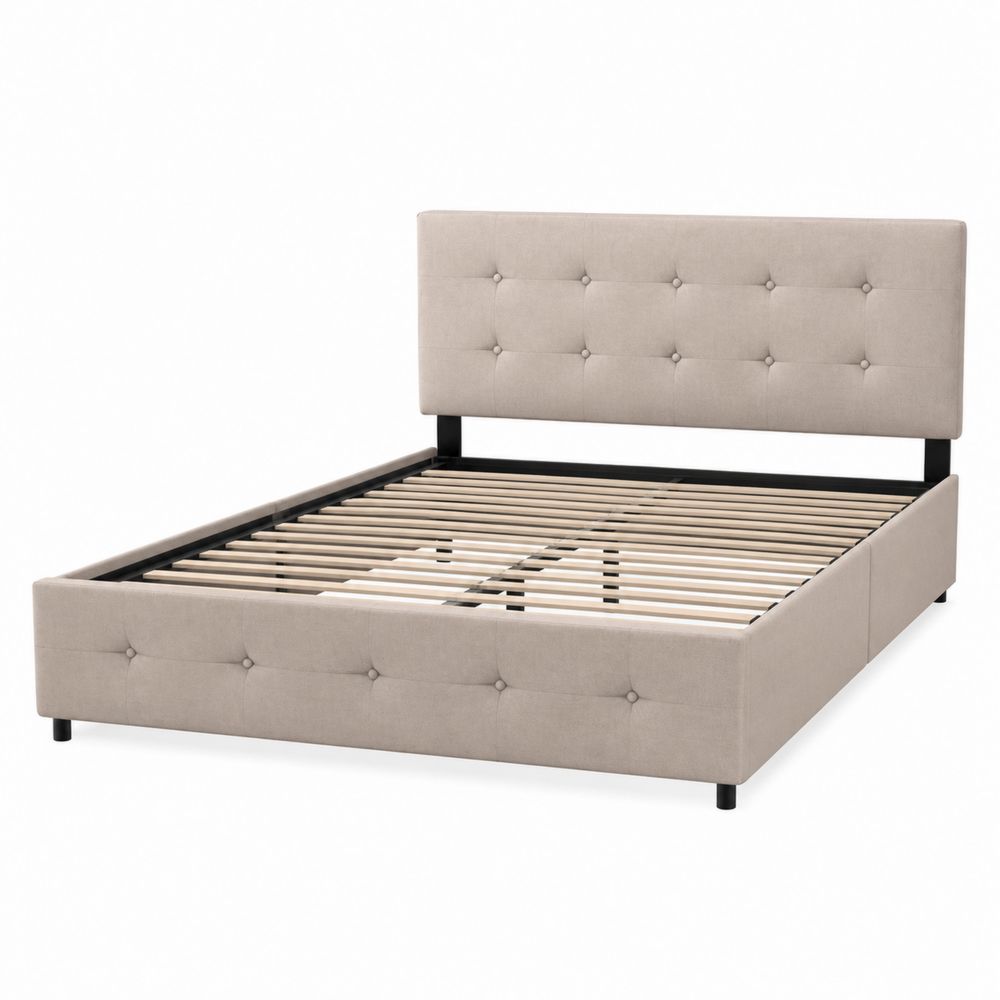 Cama tapizada de poliéster beige 200 cm x 160 cm