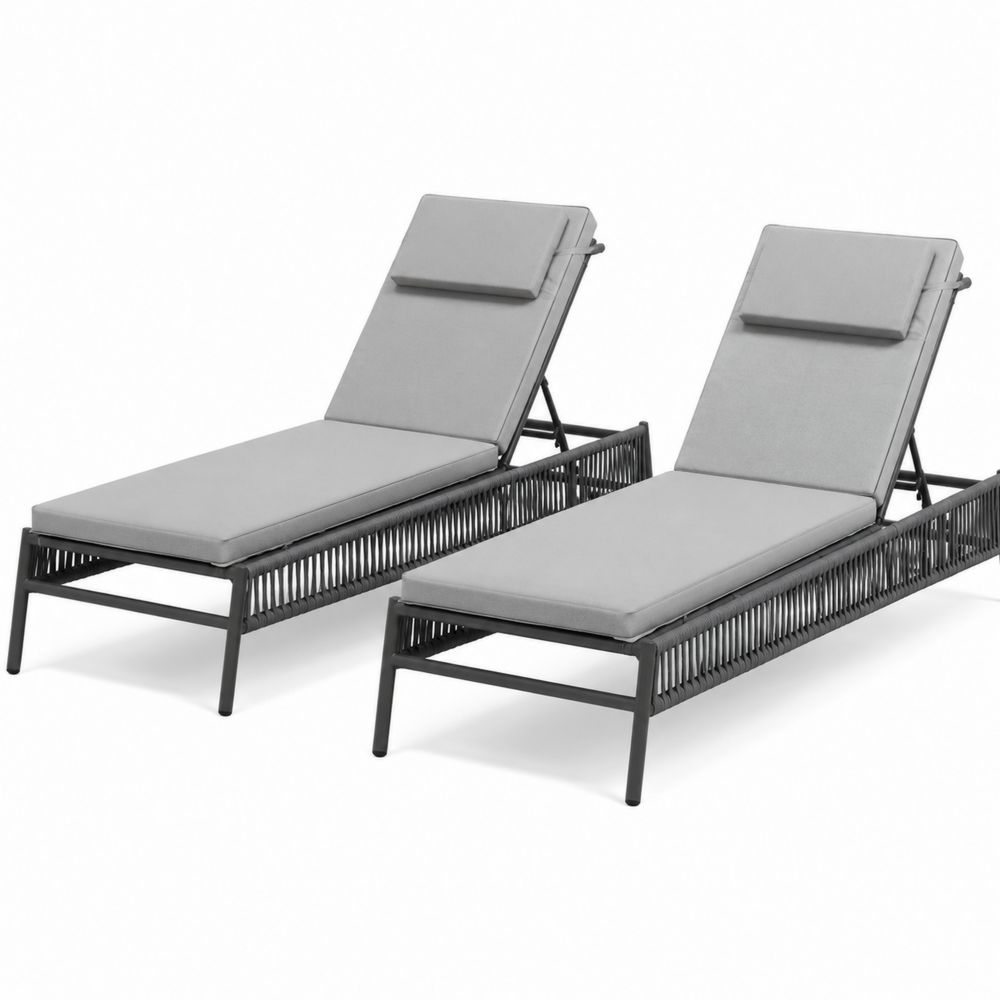 Conjunto de 2 tumbonas de aluminio y cuerda de poliéster Gris