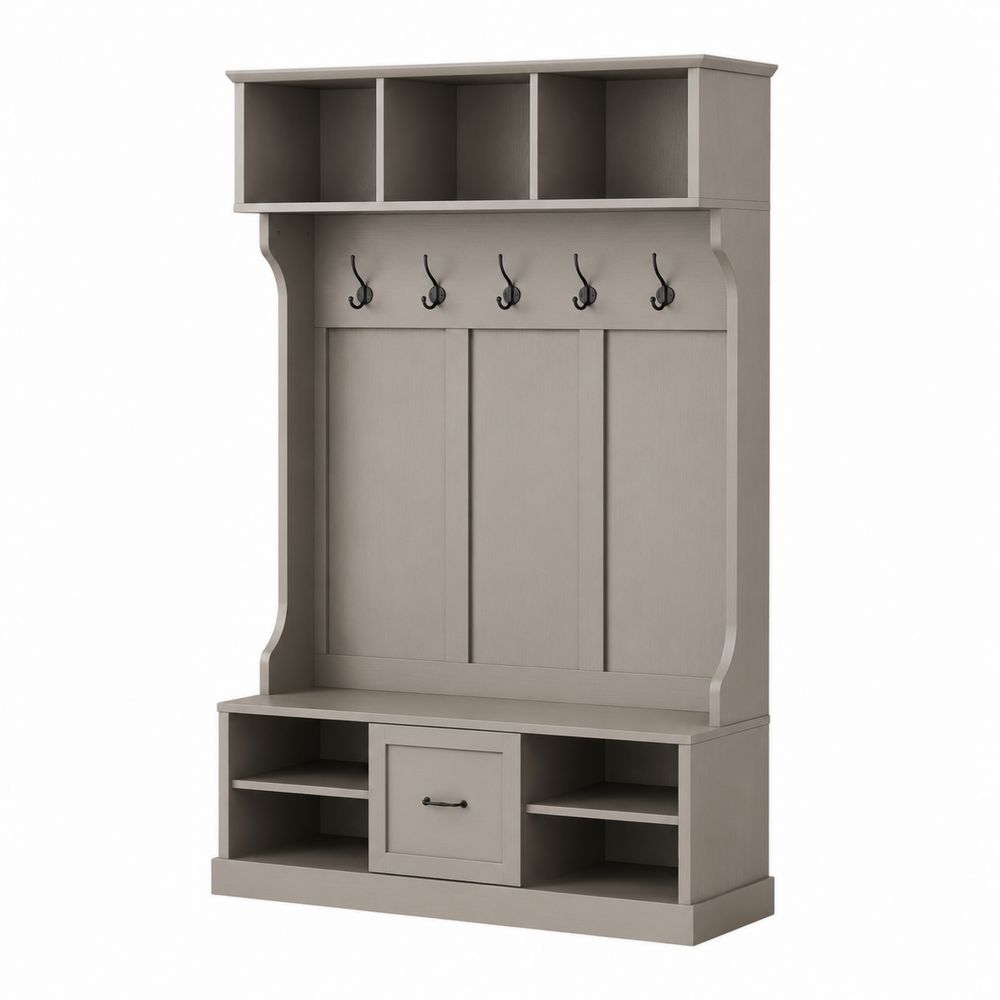 Perchero de Entrada de Madera Maciza Gris con Almacenamiento