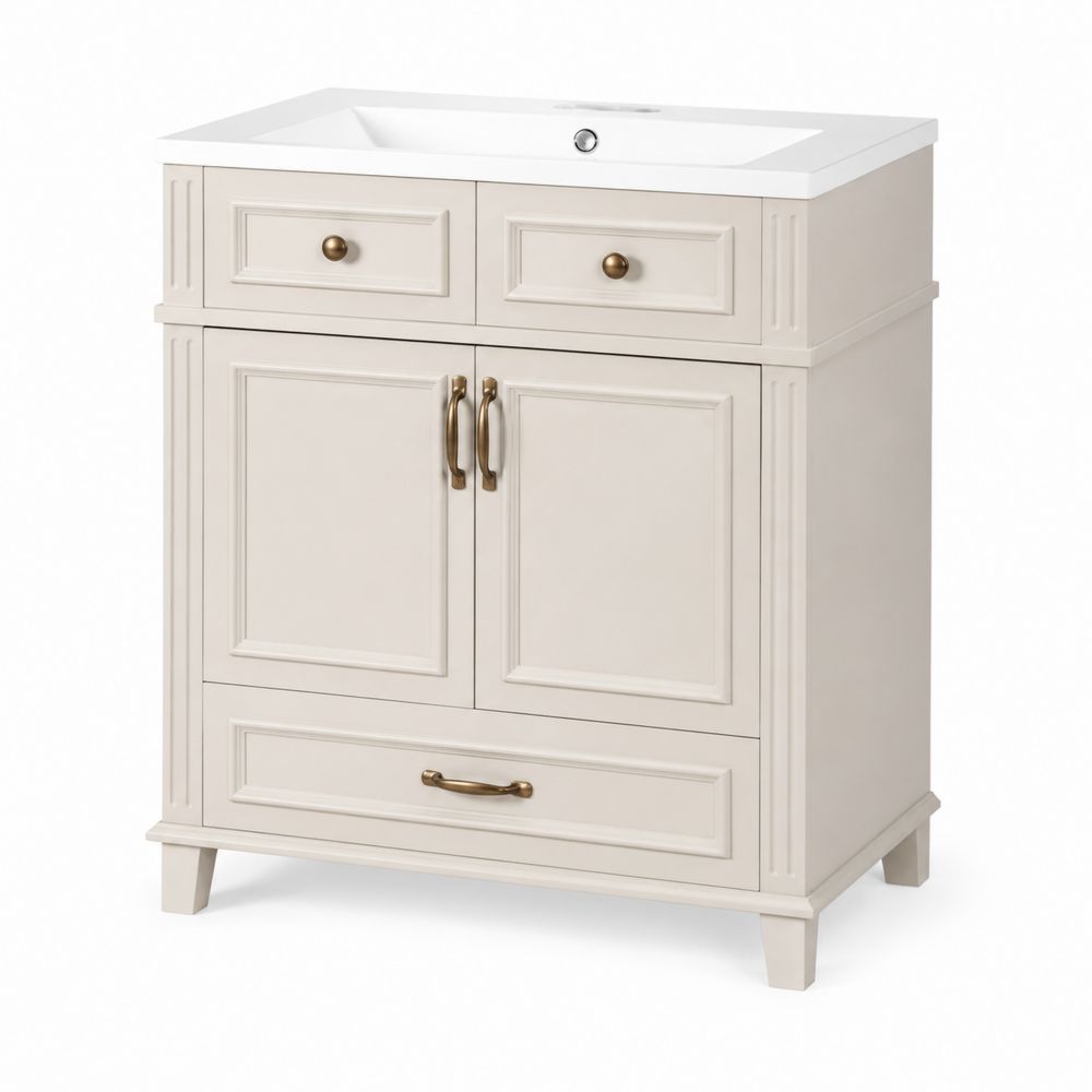 Mueble de lavabo individual MDF beige con lavabo de cerámica