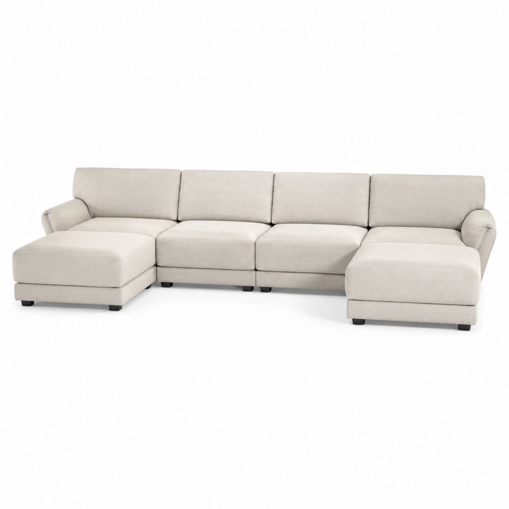 Sofá seccional en L de poliéster beige 300 cm