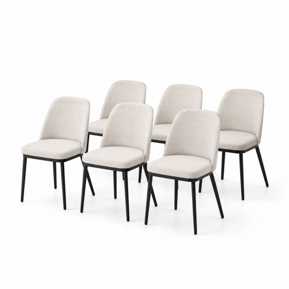 Conjunto de 6 sillas de comedor de poliéster con estructura de metal negro
