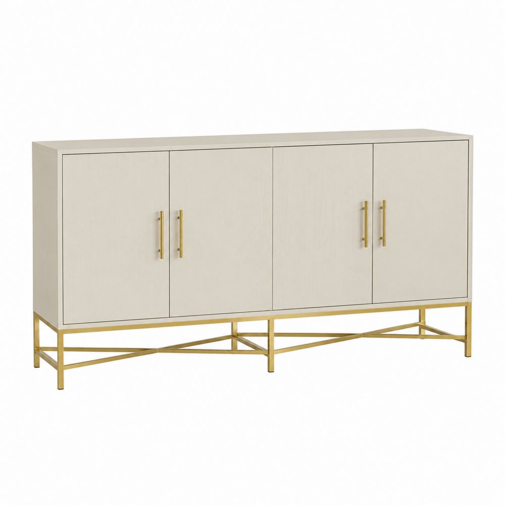 Aparador de Madera Chapada con Base de Metal 160x40x85 cm Beige/Dorado