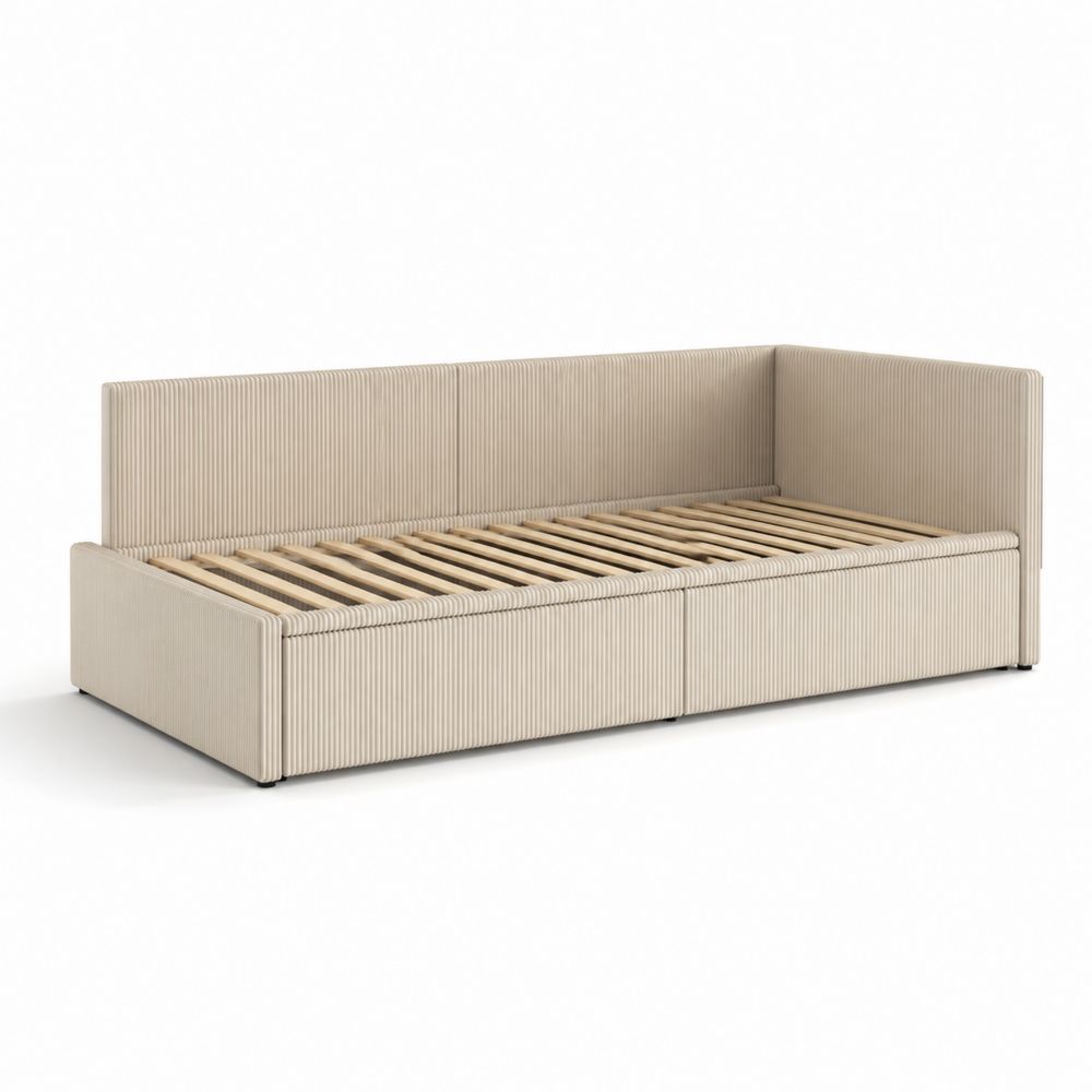 Sofá cama de madera y poliéster Beige 200x90x100 cm