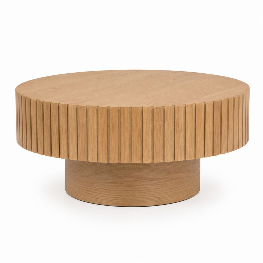 Mesa de centro redonda de madera de roble