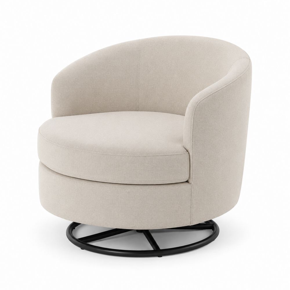 Silla giratoria de tela beige con base de acero