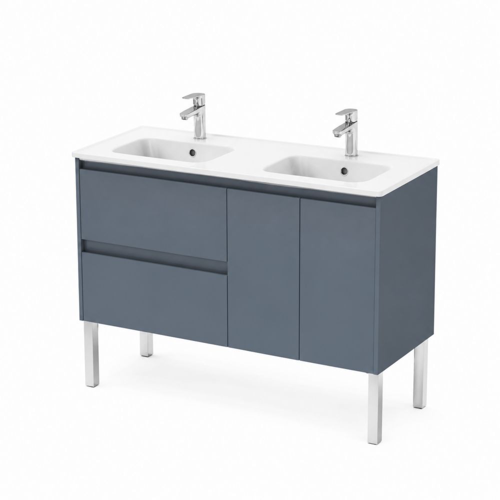 Mueble de lavabo doble MDF azul con fregaderos de cerámica