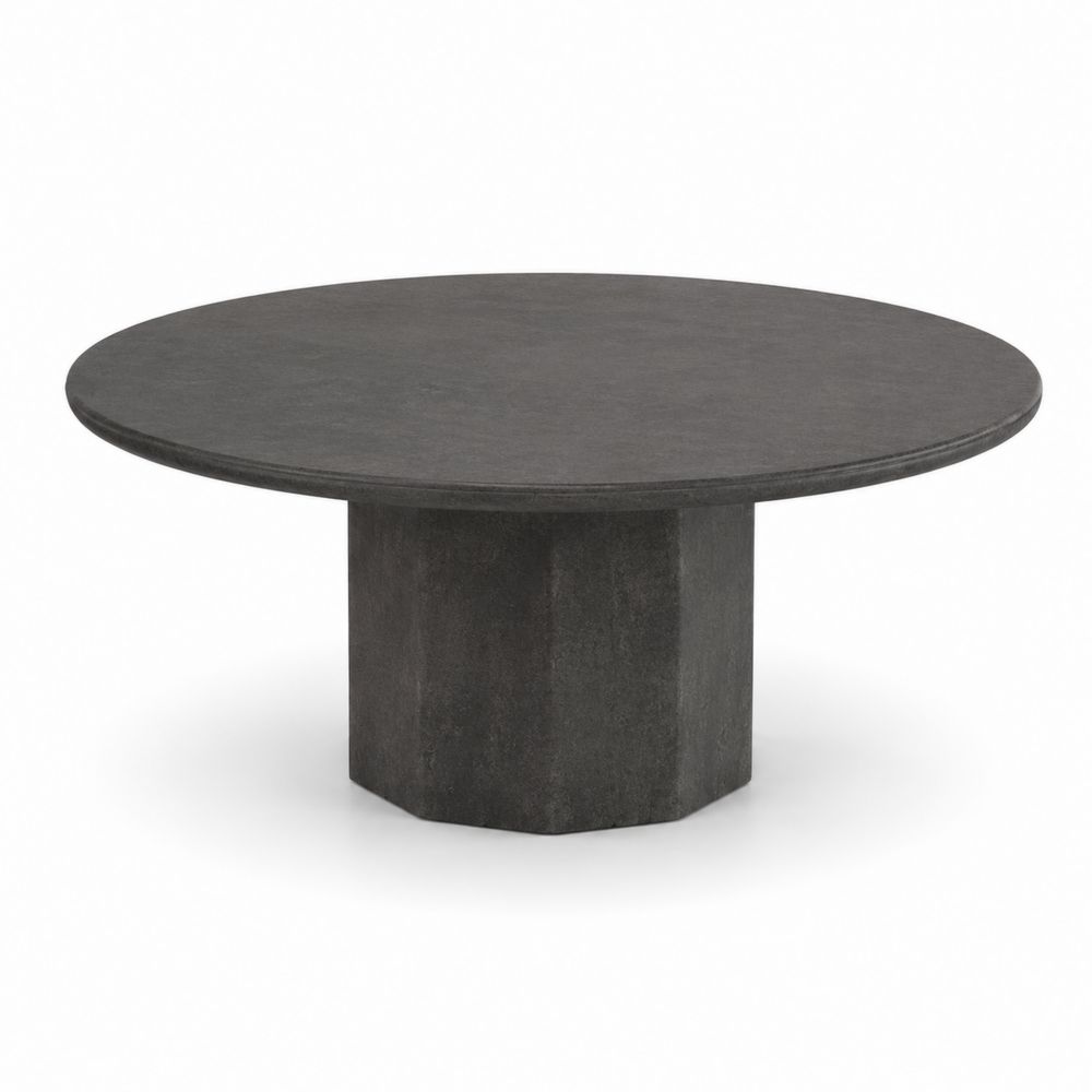 Mesa de centro redonda de cemento oscuro