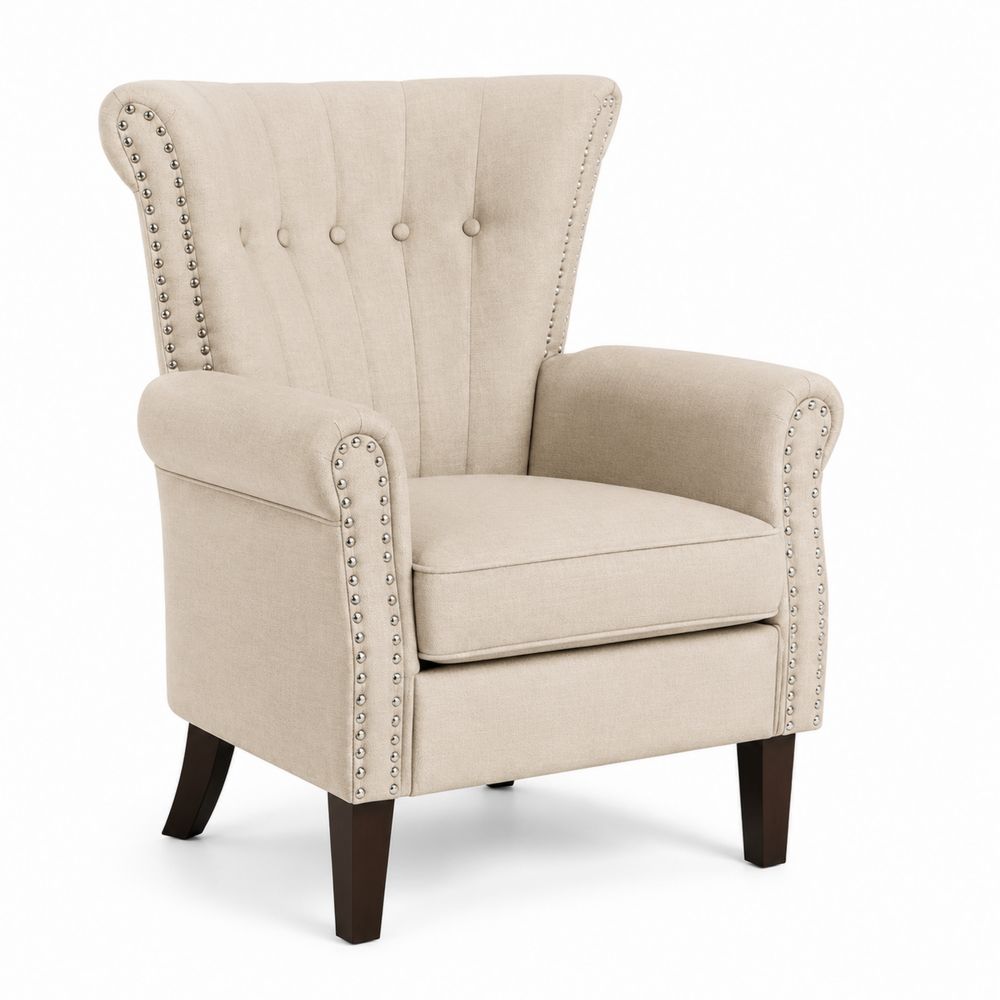 Sillón de Lino Beige con Patas de Madera