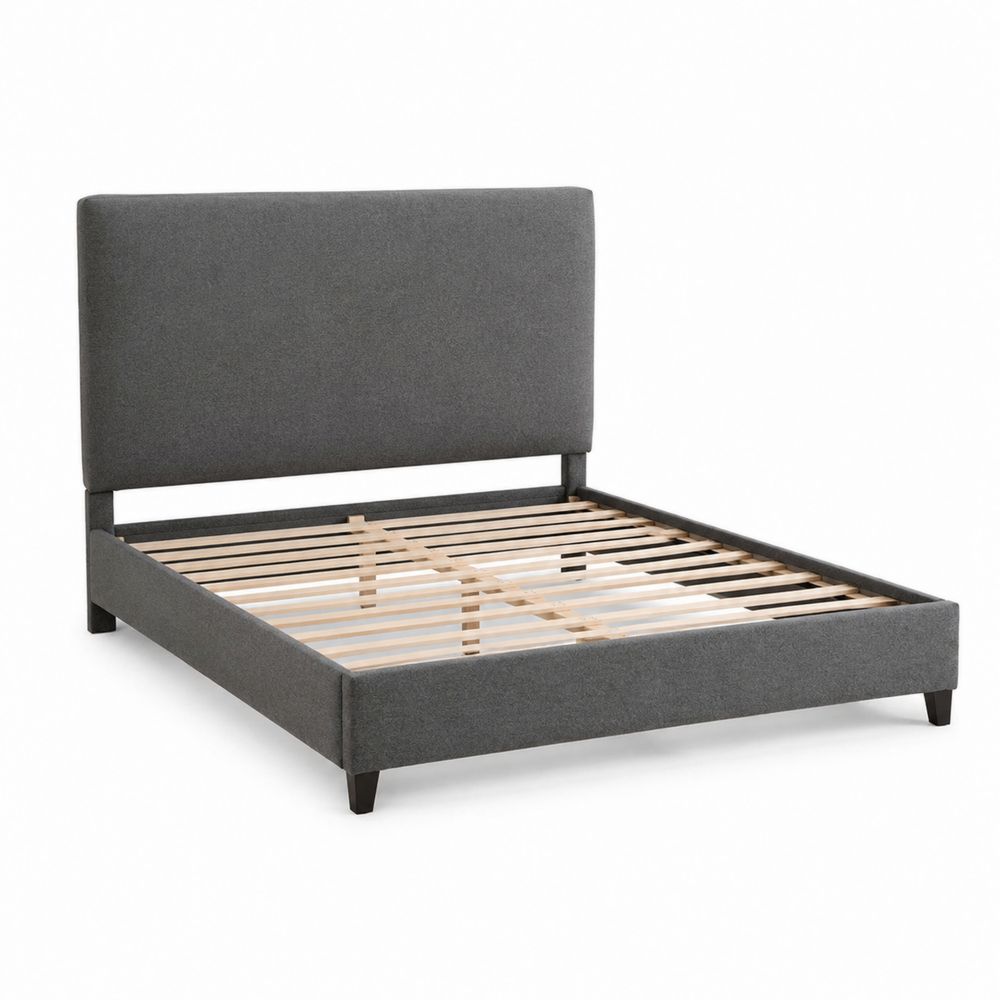 Cama Tapizada de Madera y Tela Gris 200 x 160 cm