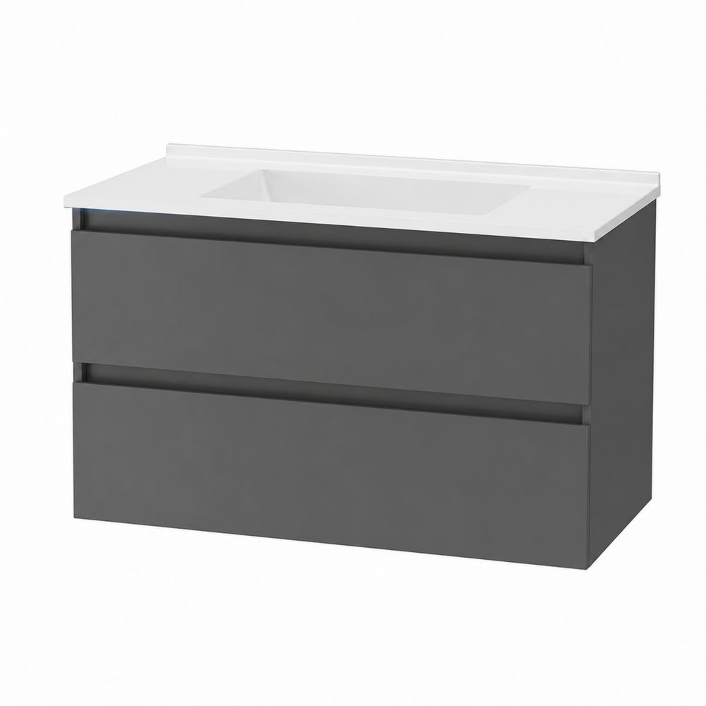 Mueble de baño MDF gris con lavabo de cerámica blanco