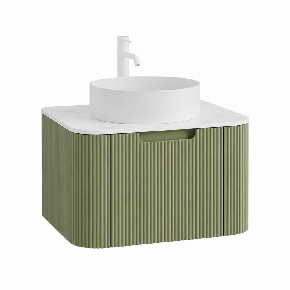 Mueble de lavabo de cerámica blanca con gabinete verde de pared