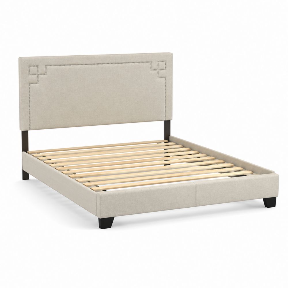Cama de Panel Tapizada en Tela Beige 200x160 cm