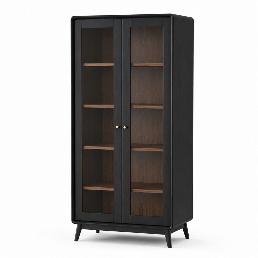 Vitrina alta de madera y vidrio templado, 180x80x40 cm, Negro/Nogal