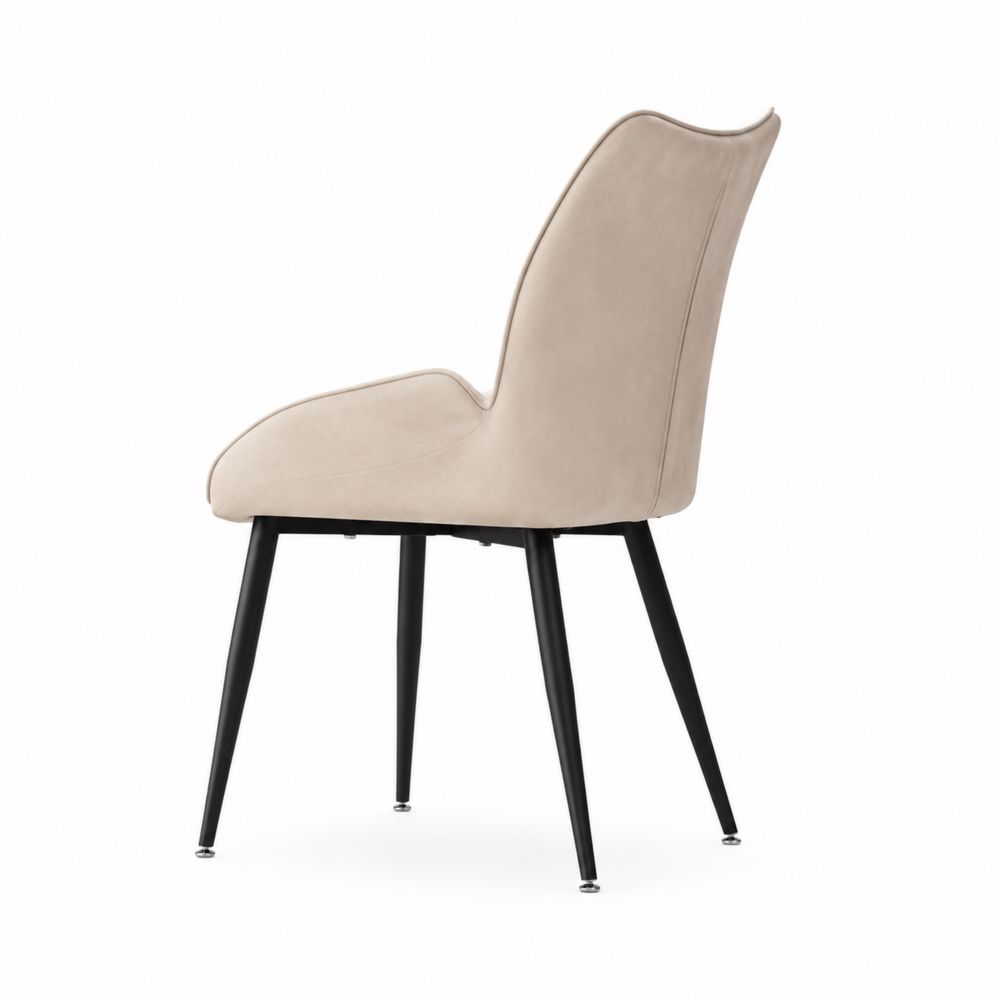 Silla de poliéster beige con patas de metal negro