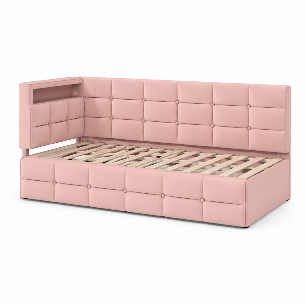 Diván de Madera y Poliuretano Rosa con Almacenamiento