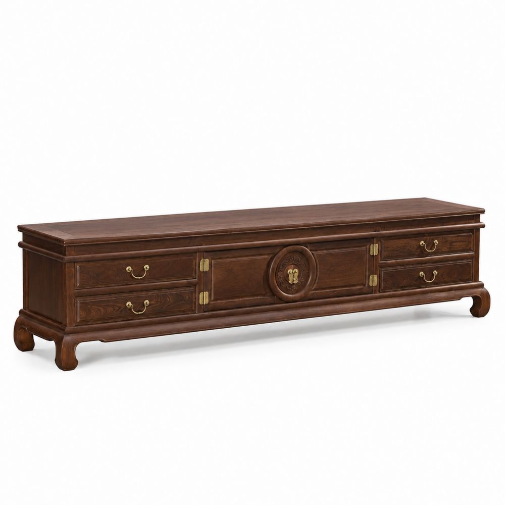 Mueble para TV de Madera Maciza Marrón con Cajones y Puerta