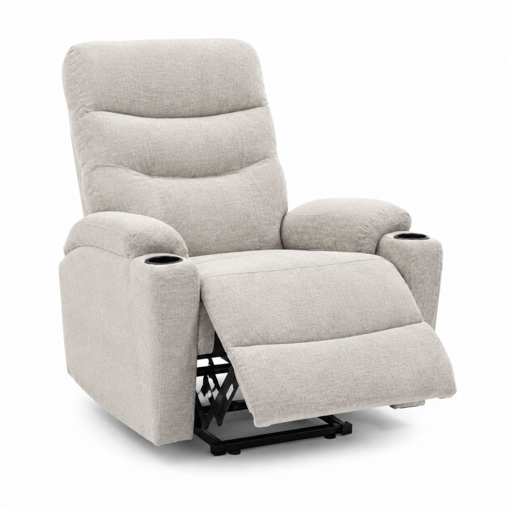 Sillón reclinable de poliéster gris con soporte para bebidas