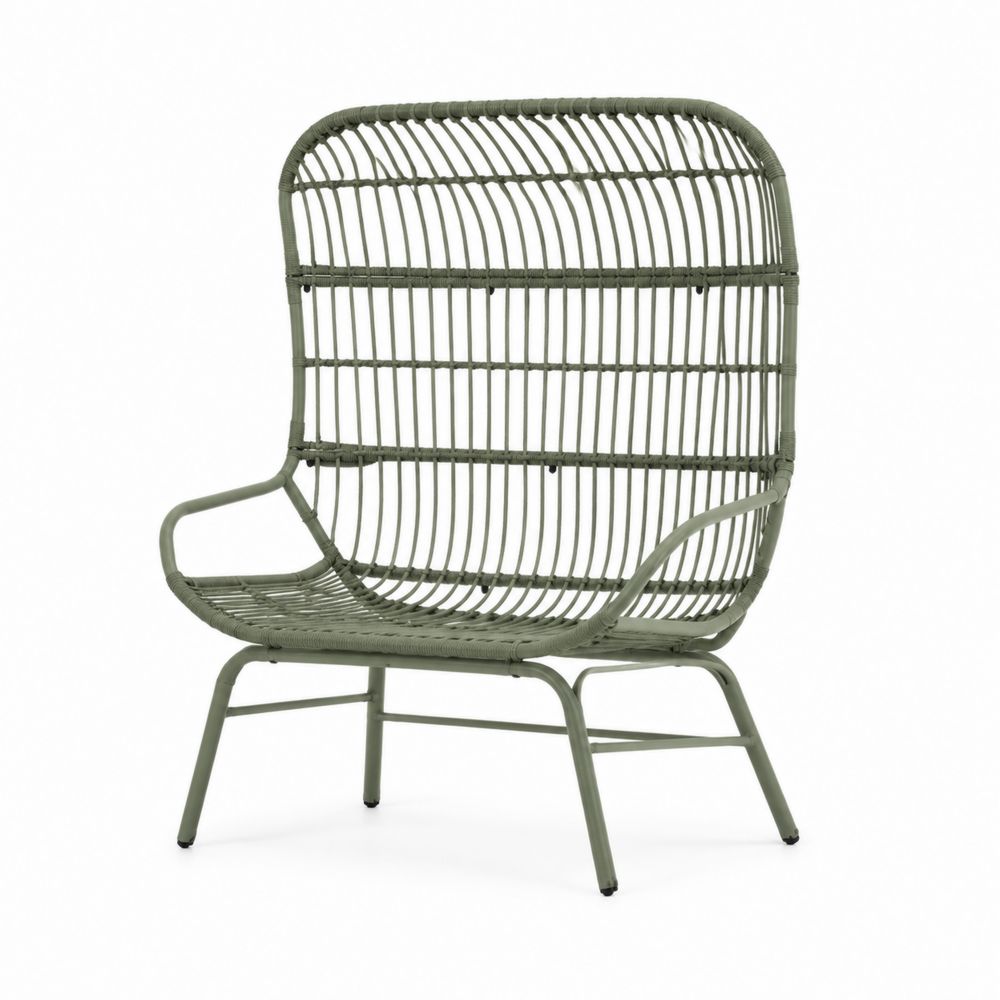 Sillón de ratán sintético con estructura de acero para exterior Verde 80cm x 75cm x 100cm