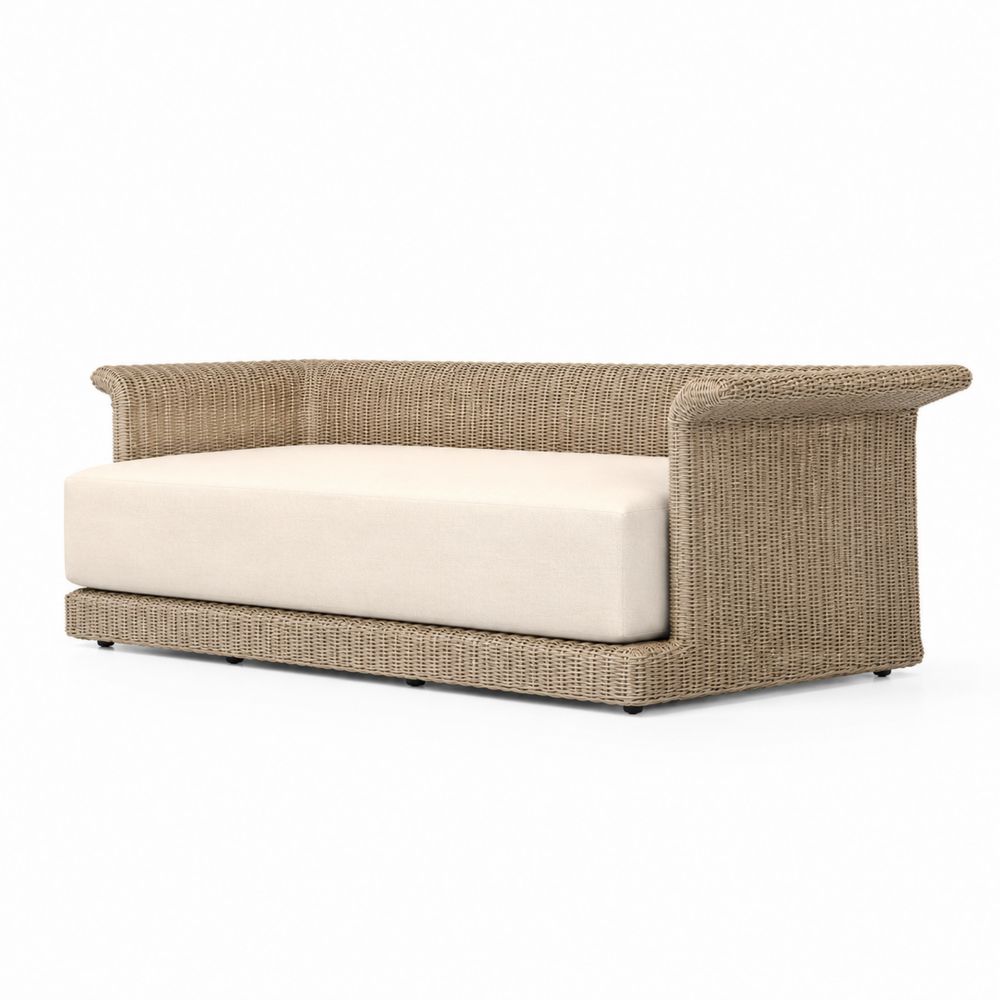 Sofá de Ratán Sintético Cojín Beige 200x90x70 cm