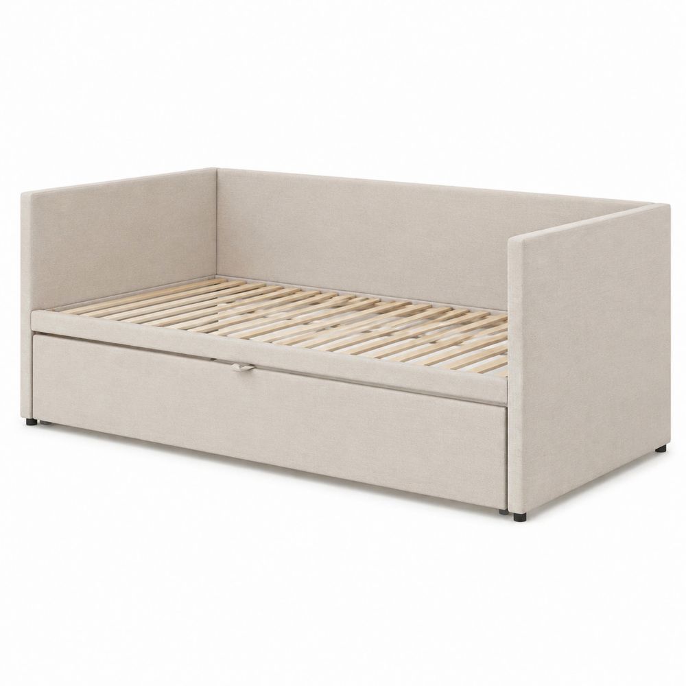 Diván con Cajón de Almacenamiento 200x90 cm Tela Poliester Beige