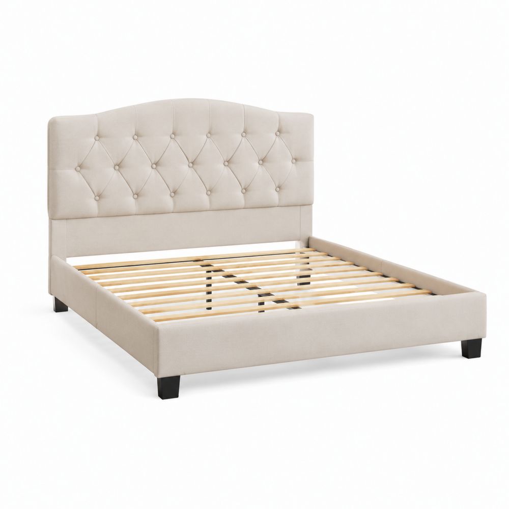 Cama tapizada de poliéster con cabecero capitoné 200x150cm