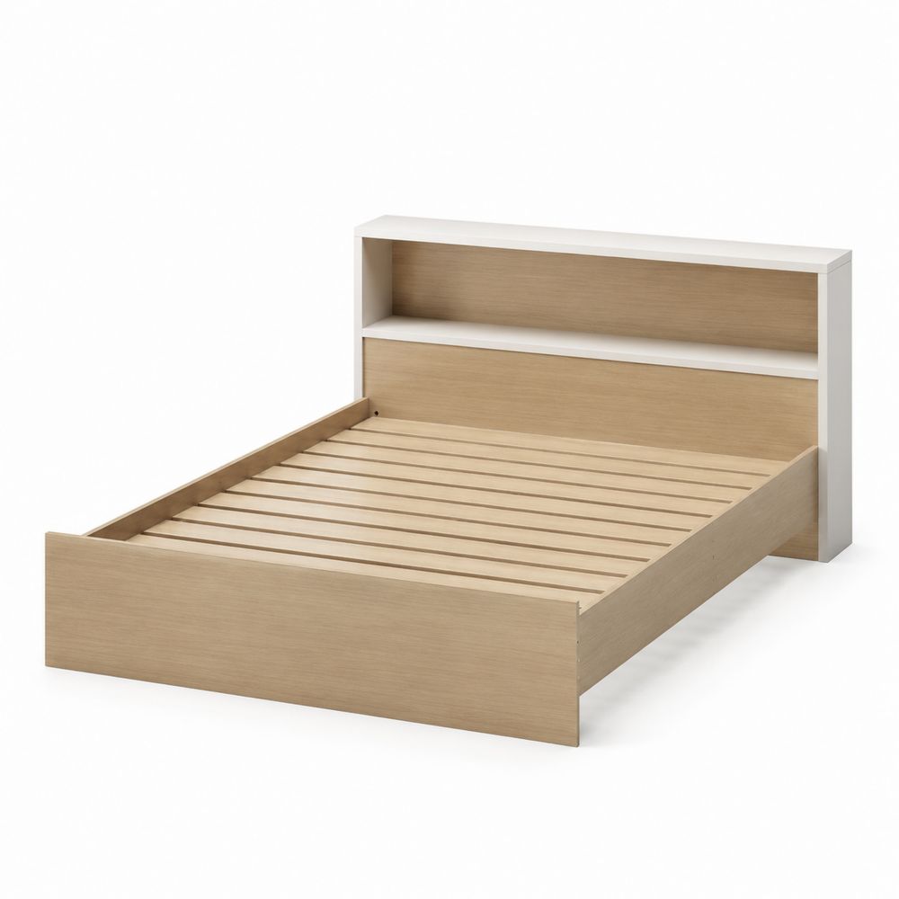 Cama de madera chapada con estantería 200x160x100 cm